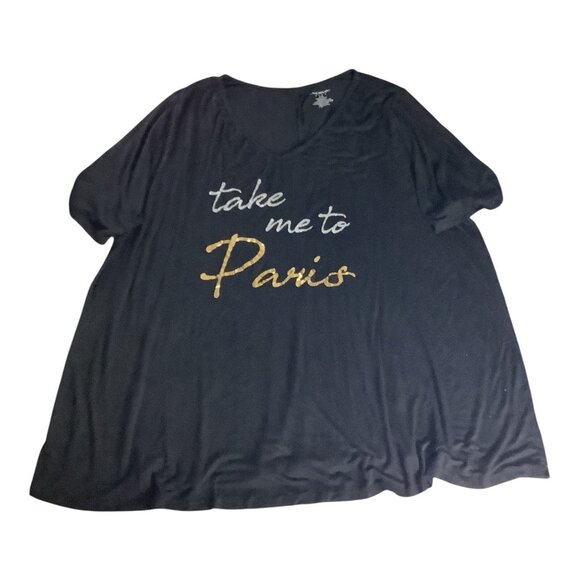 Lane Bryant Womens Graphic V-Neck T-Shirt Sz 26/28 Take Me To Paris Black Gold - Picture 1 of 9
